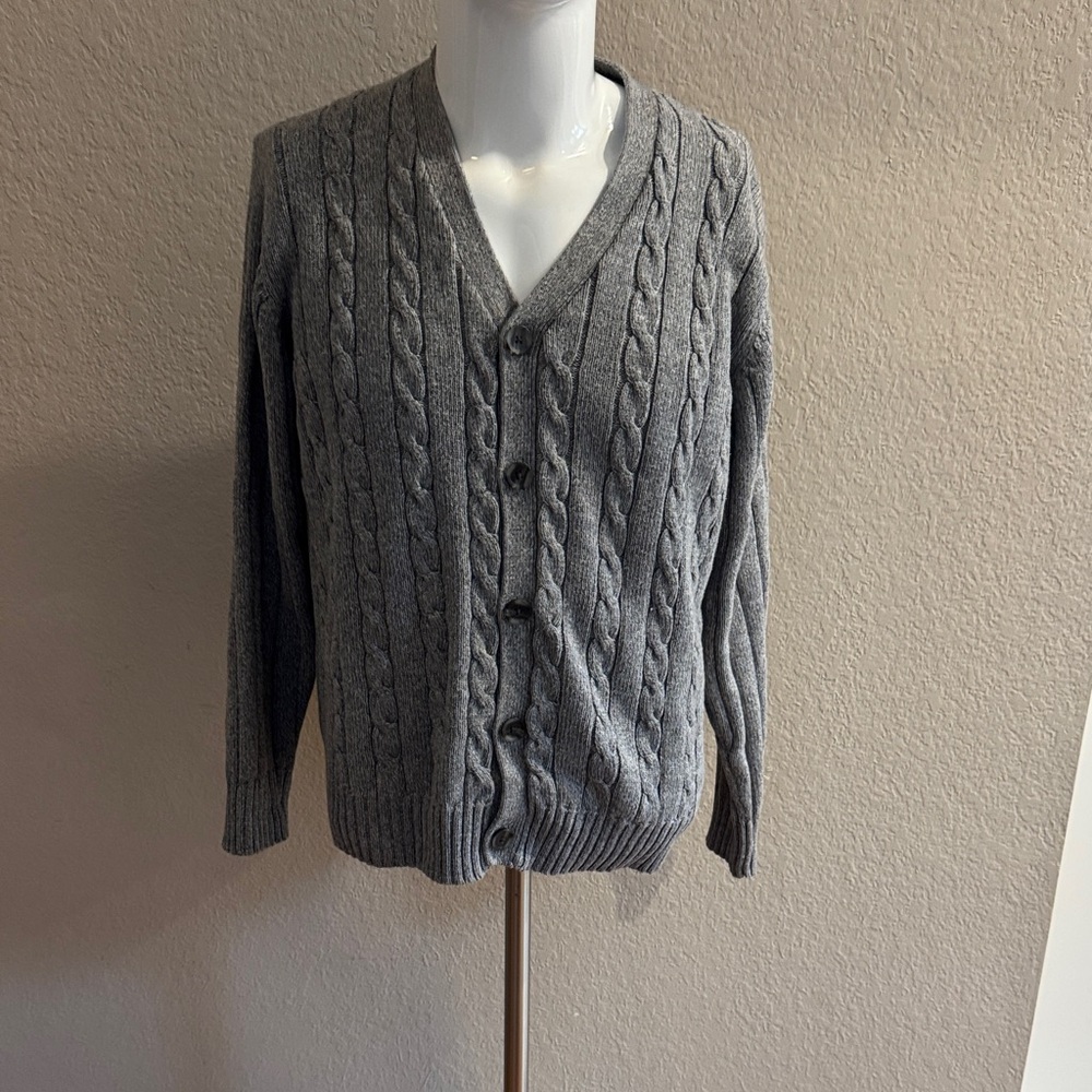 Geoffrey Beene Gray Cable Knit Cardigan men’s size medium